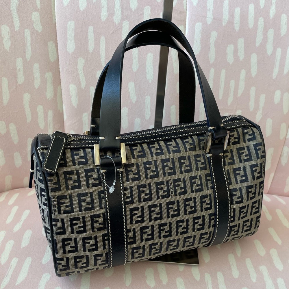 FENDI MINI BOSTON ZUCCA BAG BLUE